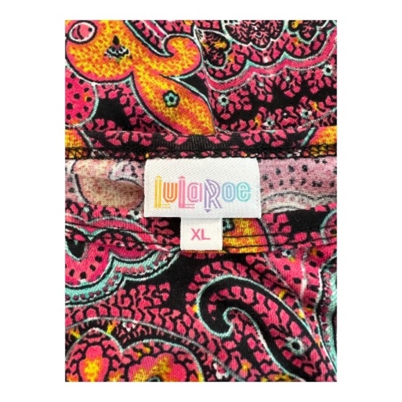 EUC LulaRoe pink, green & yellow paisley hi-low short sleeve top | size XL - Picture 6 of 7